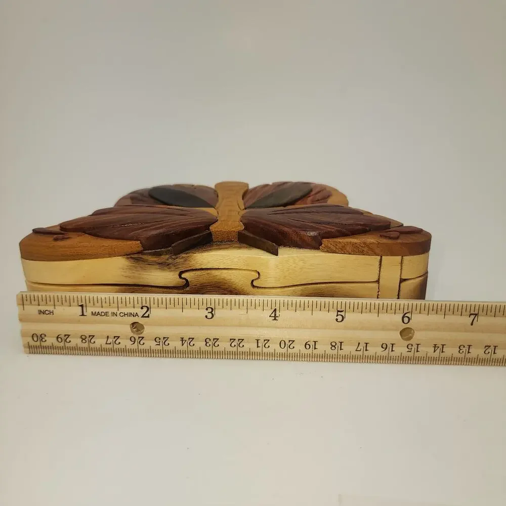 Carver Dan’s Wood Puzzle Box Butterfly Trinket Box